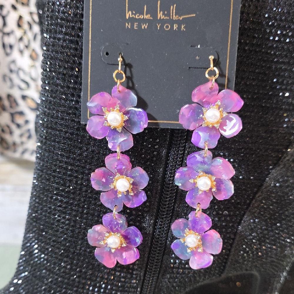 Nicole Miller Gorgeous Purple Floral Drop Earrings